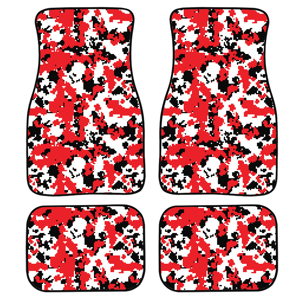 Red White And Black Digital Camo Print Front And Back Car Floor Mats, Front Car Mat