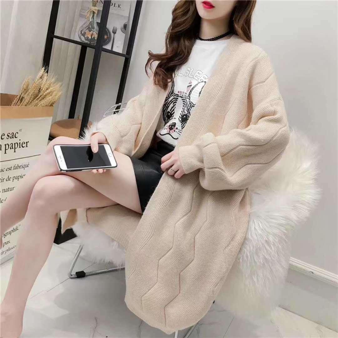 Woman Sweaters Women’s Knitted Cardigan Loose Large Size Mid-Length Sweater Coat Femme Chandails Pull Hiver alx