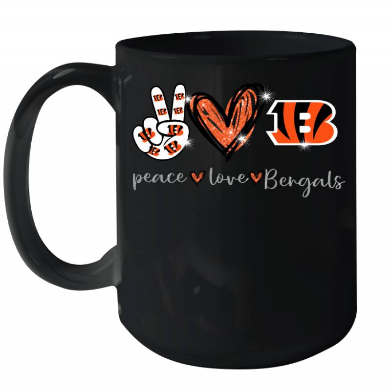 Peace Love Bengals gift for Cincinnati Bengals Fans Ceramic Mug 15oz