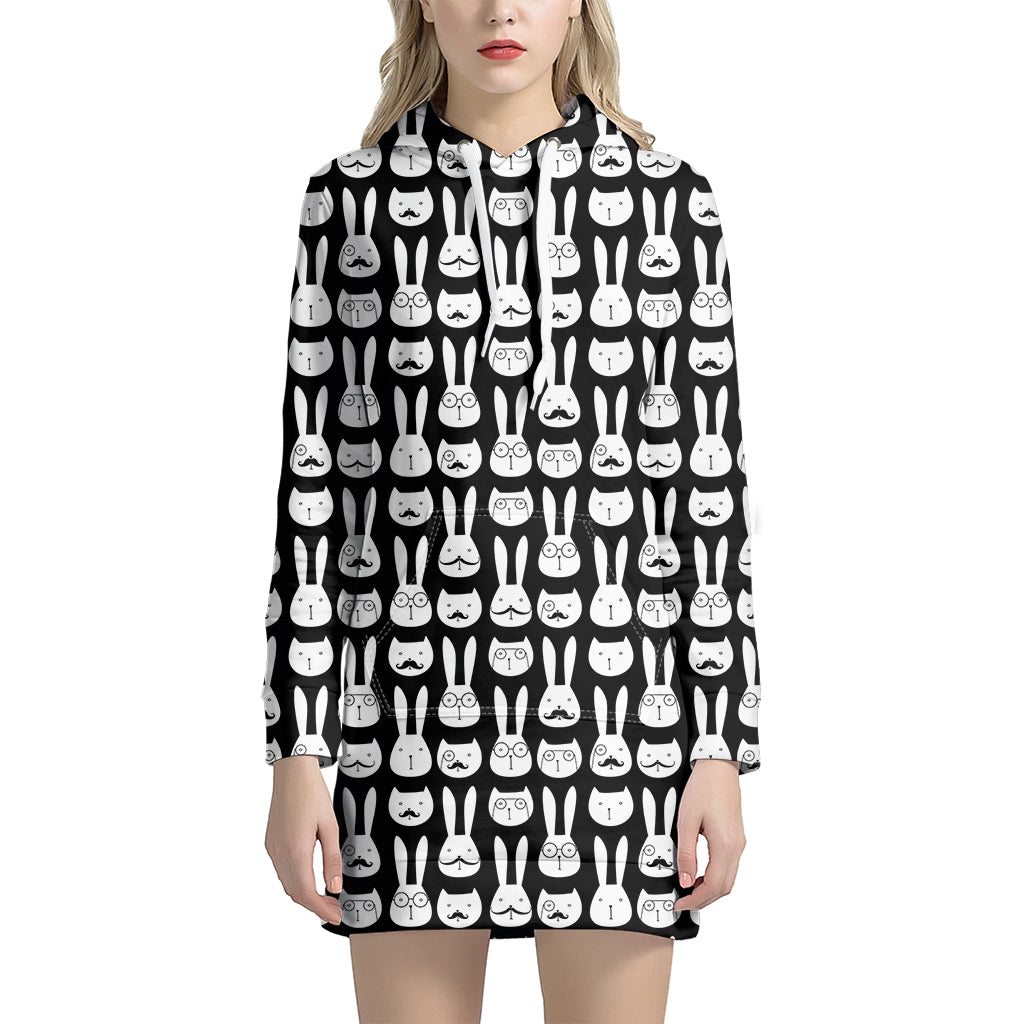 Rabbit And Cat Pattern Print Women’S Pullover Hoodie Dress