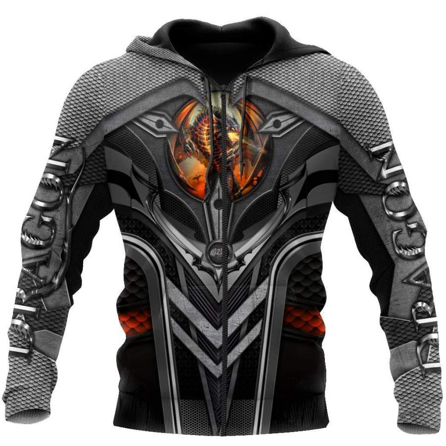 3D Kinght Dragon Over Printed Hoodie-ML