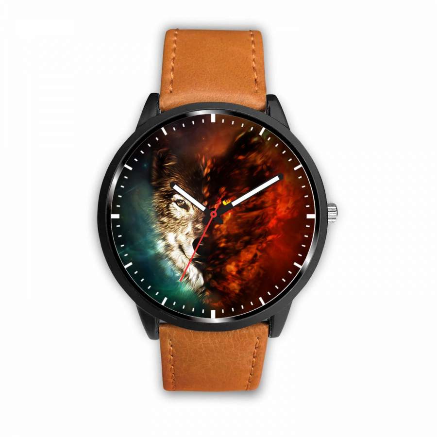 3D Ice and Fire Wolf Watch – Stainless steel back with leather/ stainless steel band 003