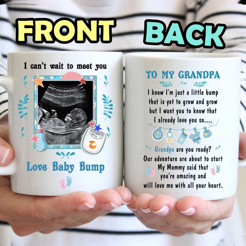 Personalized To My Grandpa I Can’T Wait To Meet You Sonogram Ultrasound Photo Mug