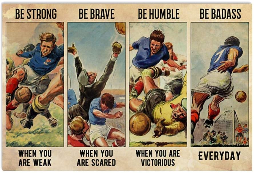 Vintage Man Playing Football Be Badass Be Brave When You Are Scared Poster Art Print      Home Decor Gift For Men Women Family Friend On Birthday Xmas