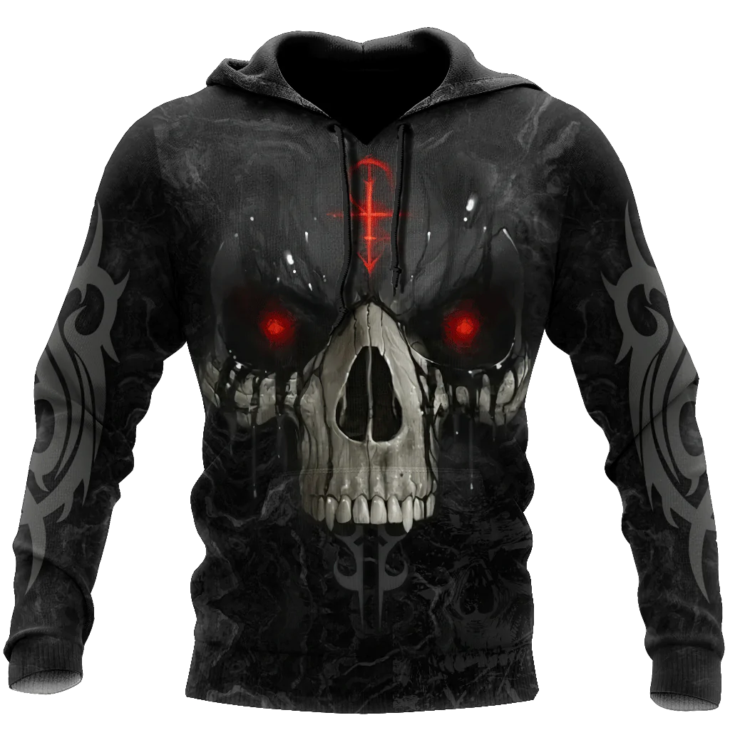 Black Skull Hoodie, 3D All Over Print Black Skeleton Hoodies