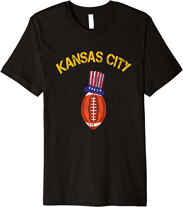 Kansas City 4th of July Football American Flag Hat Team Fan Premium T-Shirt