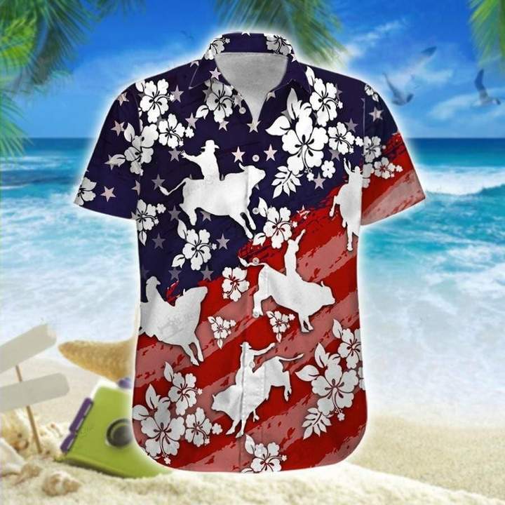 Bull Riding Navy And Red Hawaii Shirt For Men Women Adult Ha92772