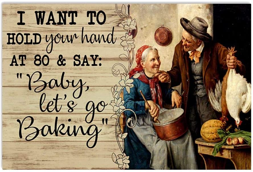 Vintage Old Husband And Wife Baking I Want To Hold Your Hand At 80 Say Let’S Go Baking Poster Art Print      Home Decor Gift For Men Women Family Friend On Birthday Xmas