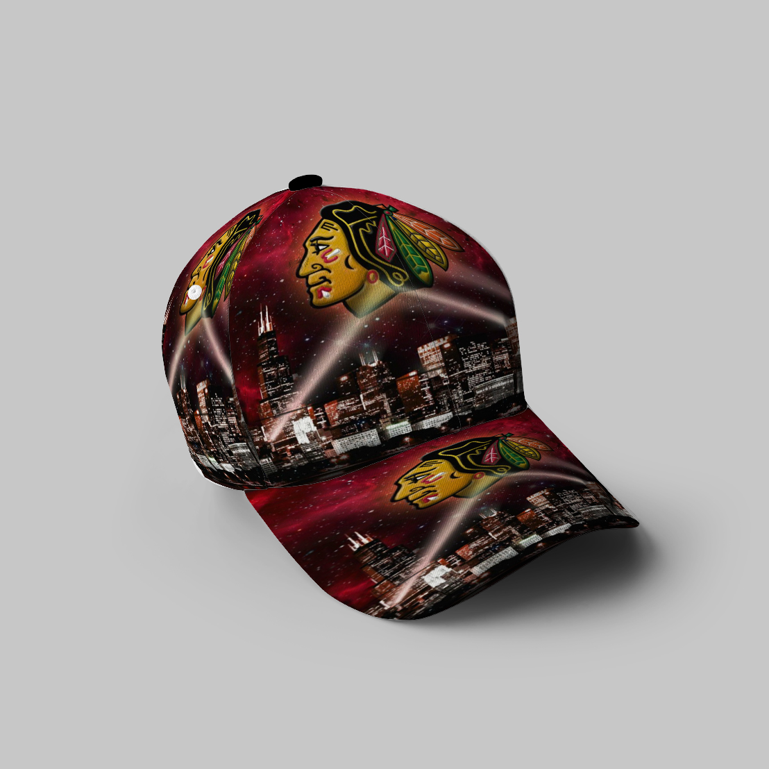 Chicago Blackhawks Emblem City Night 3D Printing Baseball Cap Classic Hat