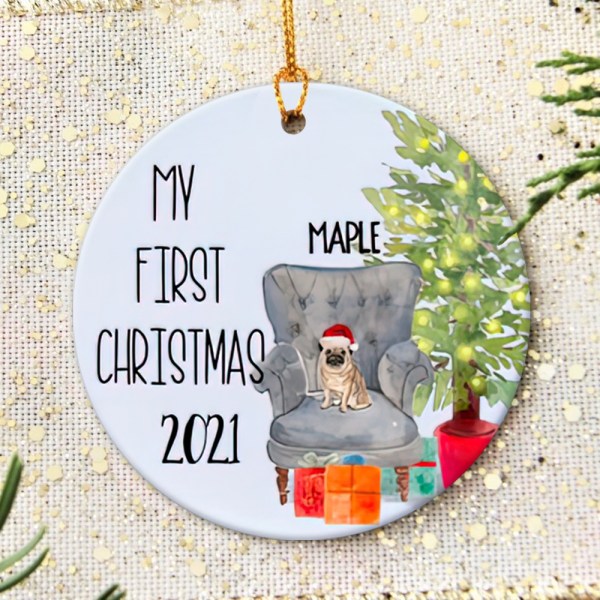 Personalized Pug Puppy’S First Christmas Ornament, Pug Ornament