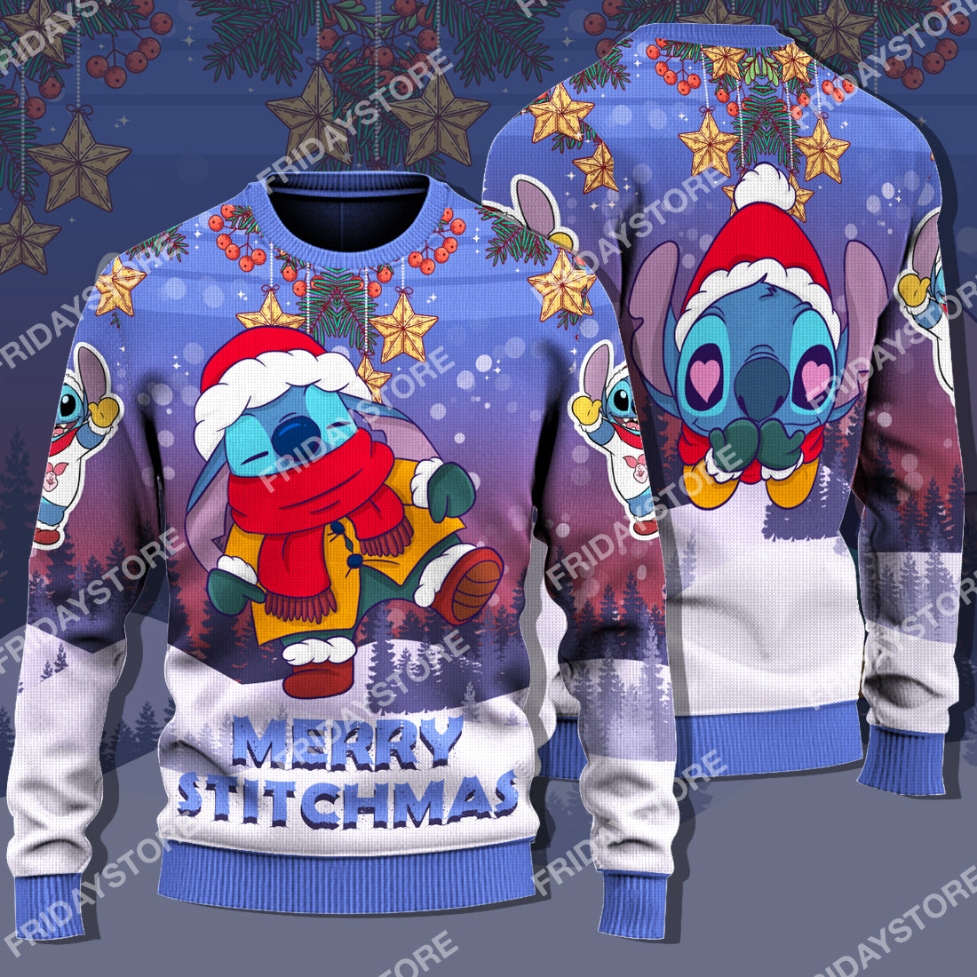 Unifinz Las Sweater Merry Stitchmas Adorable Christmas Ugly Sweater Amazing Cute Dn Stitch Christmas Sweater 2022