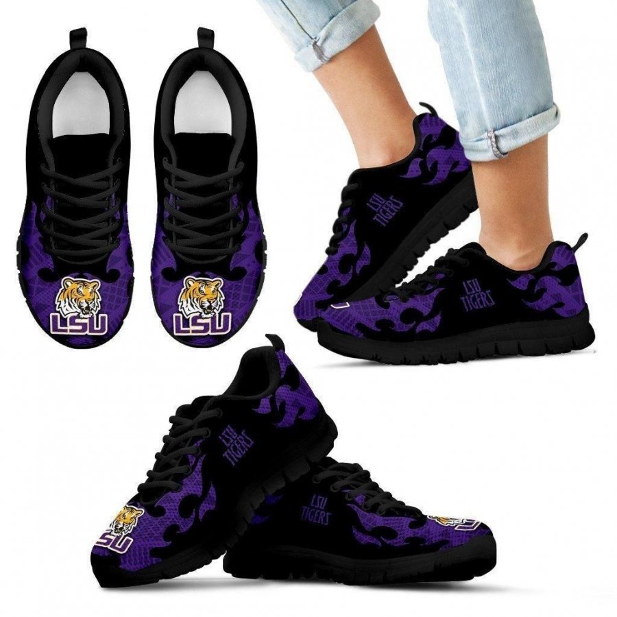 Tribal Flames Pattern LSU Tigers Sneakers #580