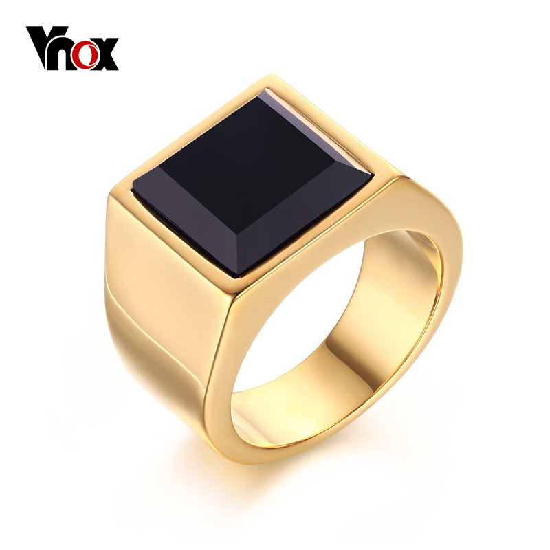 Vnox Mens Signet Ring, Gentle Stainless Steel Square Round Top Ring, Punk Rock Male Fraternal Rings alx