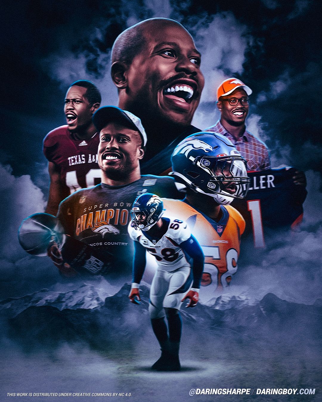 Von Miller #58 Denver Broncos Texas A&M Aggies Poster For Fans poster canvas