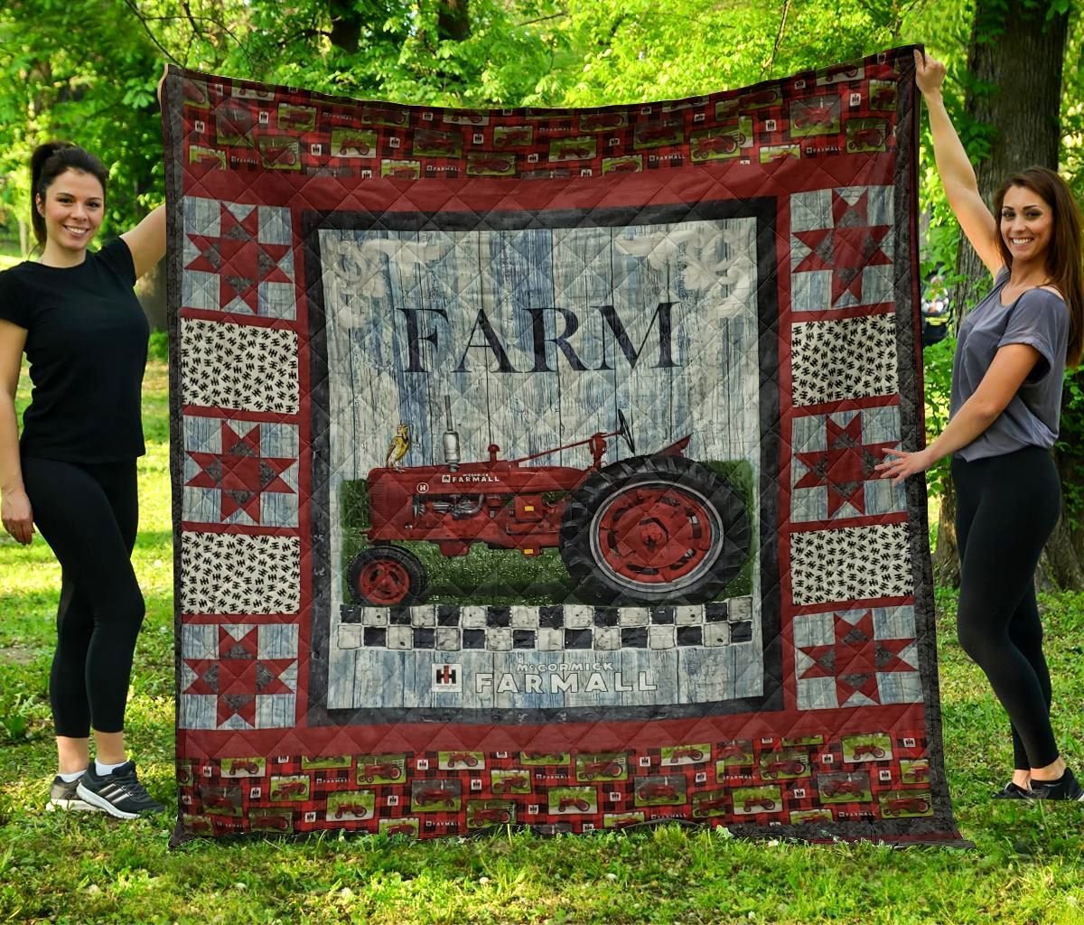 Farmall Hometown Red Tractor Quilt Blanket