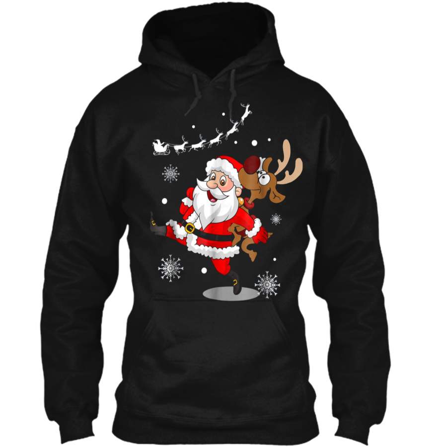 Santa Claus Carrying A Reindeer Christmas Tee  Gift Pullover Hoodie 8 oz