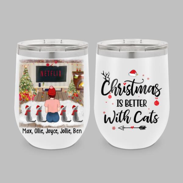 Personalized Tumbler, Christmas Girl And Cats, Christmas Gift For Cat Lovers