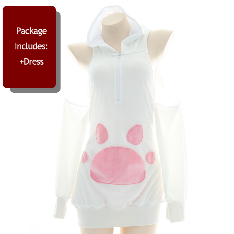 Cat Paw Kawaii Cute Backless Sweater Plush Women Anime Cosplay Lonely Pink Sweet Sleepwear Sexy Tempatation Hoodie Costume Bunny alx