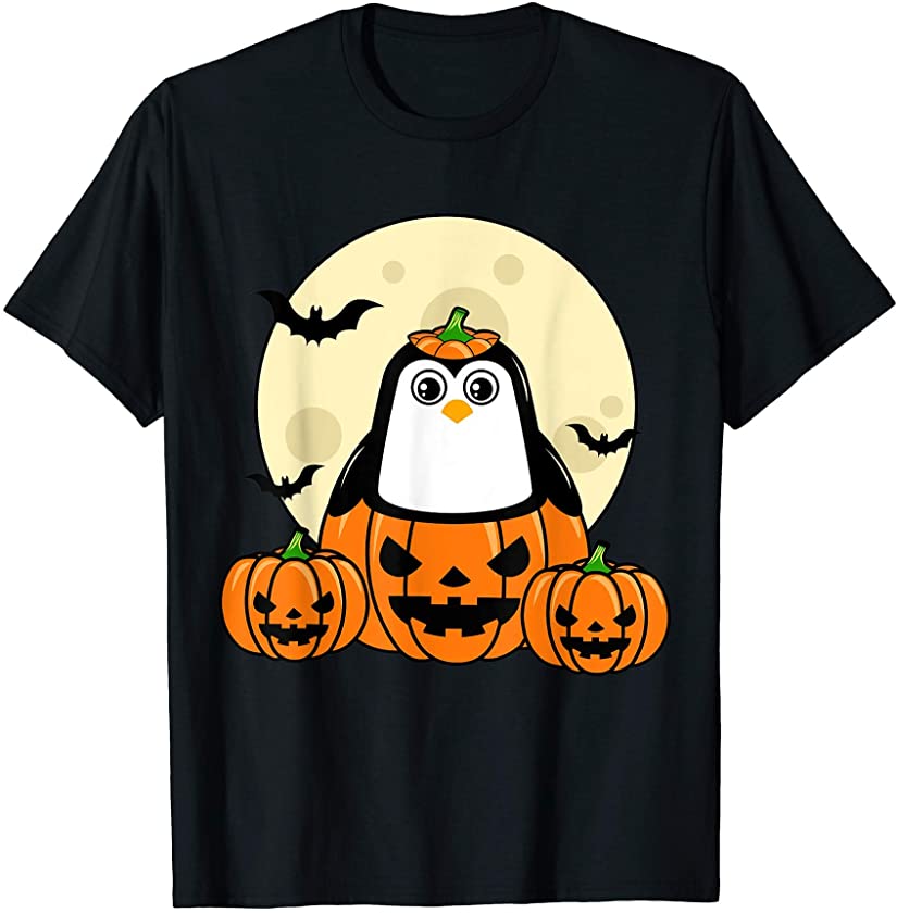 Penguin Pumpkin Moon Bats Costume Cute Easy Halloween Gift T-Shirt