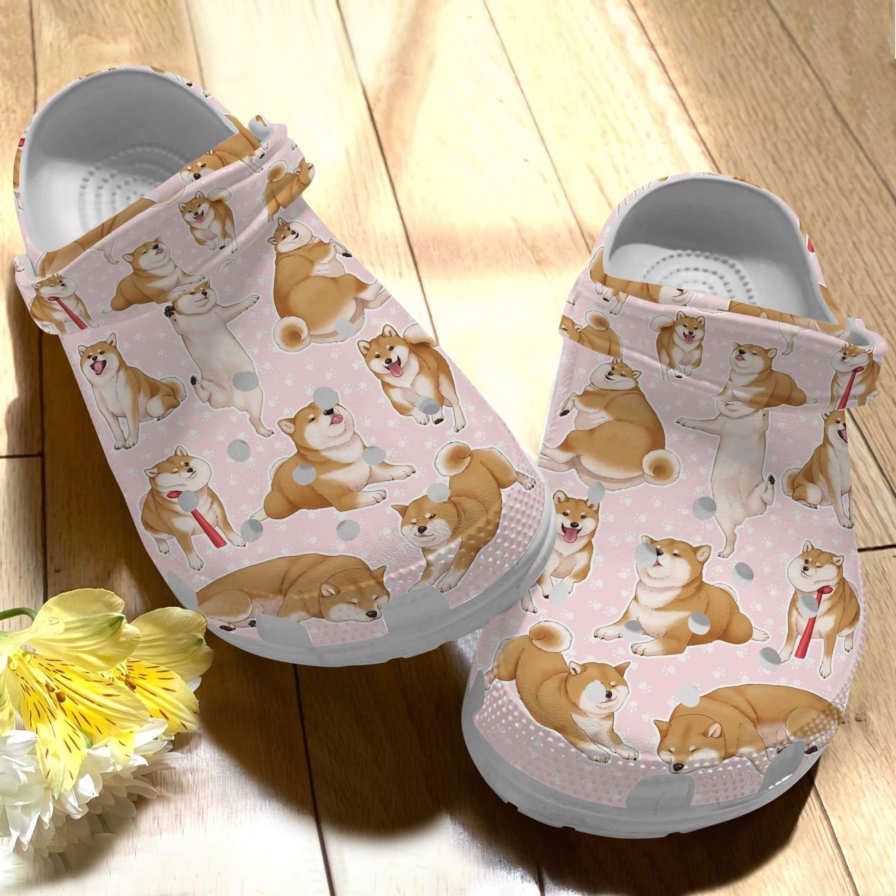 Shiba Inu Personalize Clog, Custom Name, Text, Fashion Style For Women, Men, Kid, Print 3D Whitesole Lovely Shiba