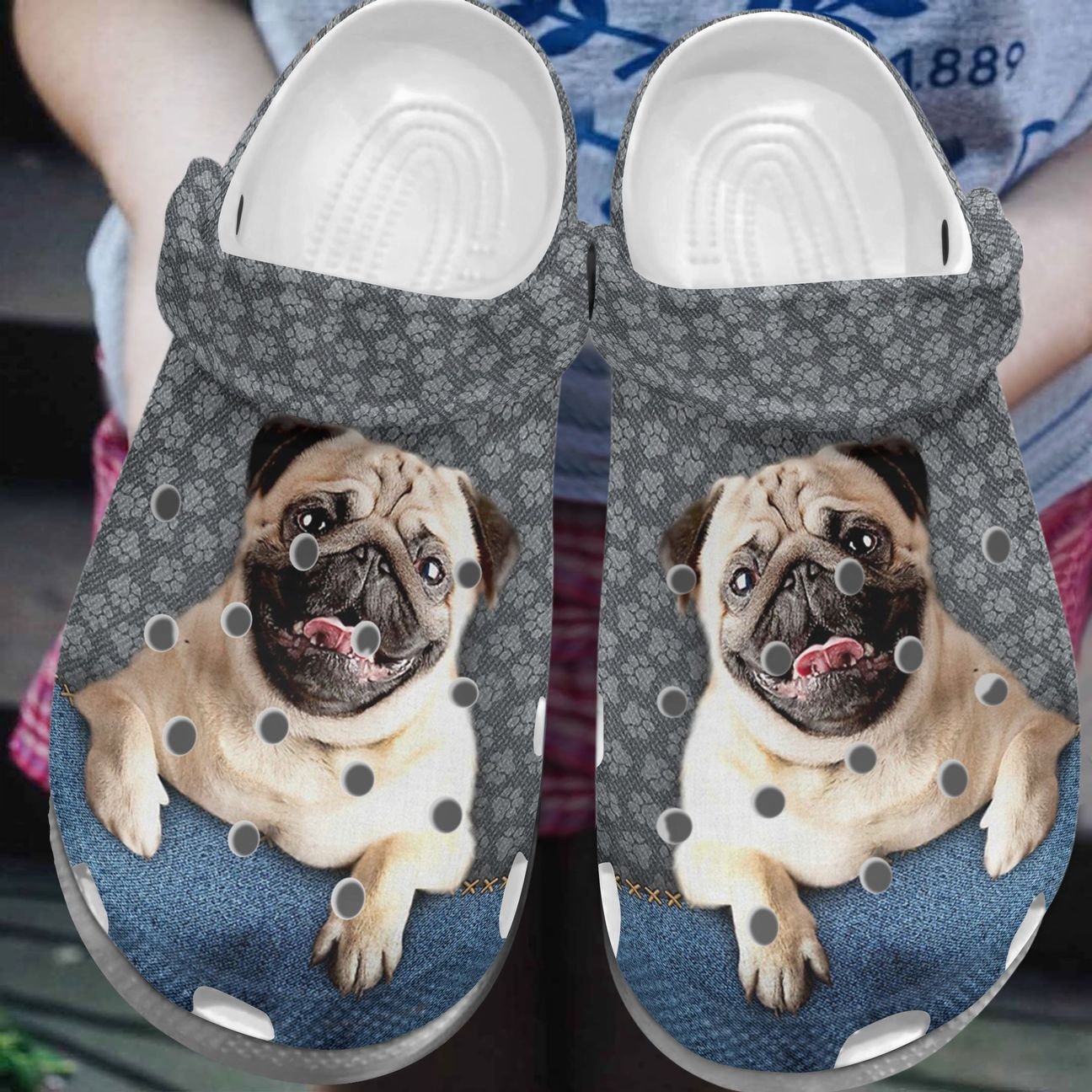 Pug Personalize Clog, Custom Name, Text, Fashion Style For Women, Men, Kid, Print 3D Whitesole Pug Lover T