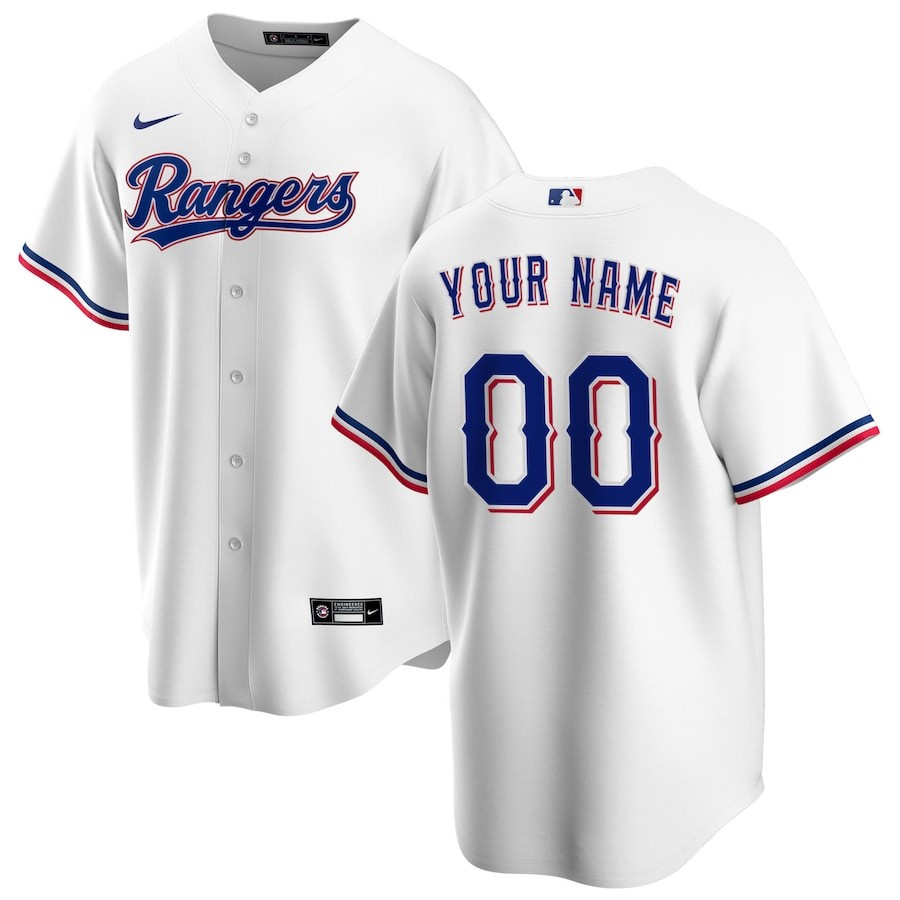 Texas Rangers Home Custom Men Jersey – White