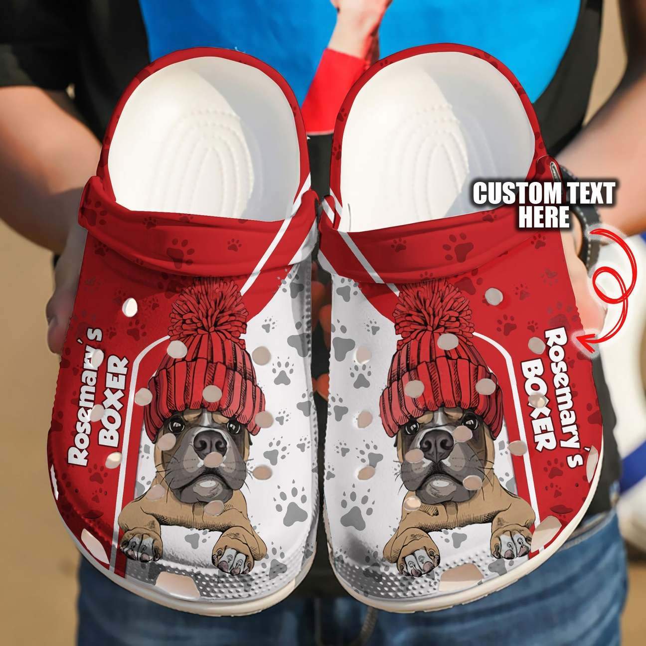 Boxer Personalized Clog, Custom Name, Text Boxer Red, Fashion Style For Women, Men, Kid, Print 3D