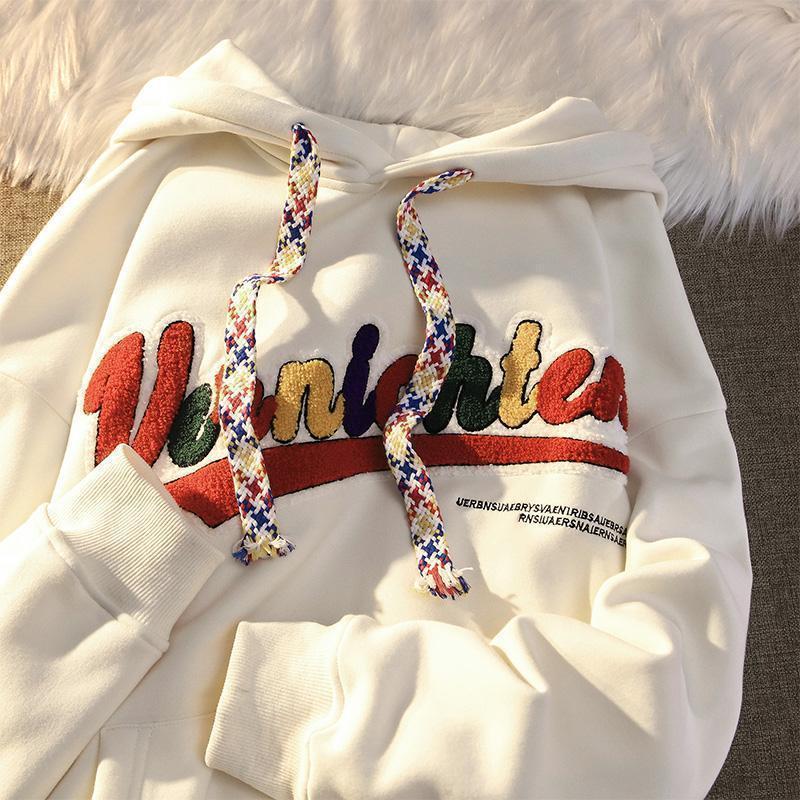 American vintage letter embroidered hooded and plush thick sweatshirt for men and women 2022 new oversize loose couple top trend alx