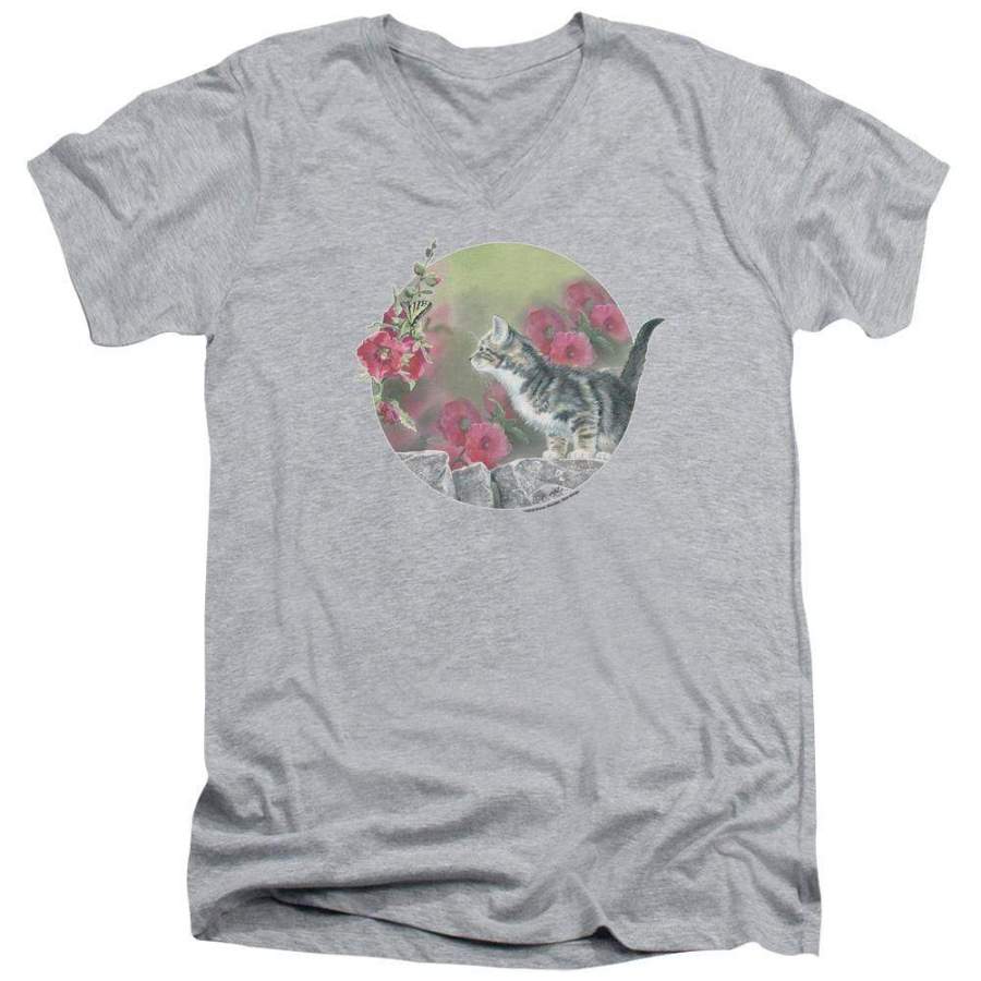 Wild Wings Kitten Flowers Men’s V-Neck T-Shirt