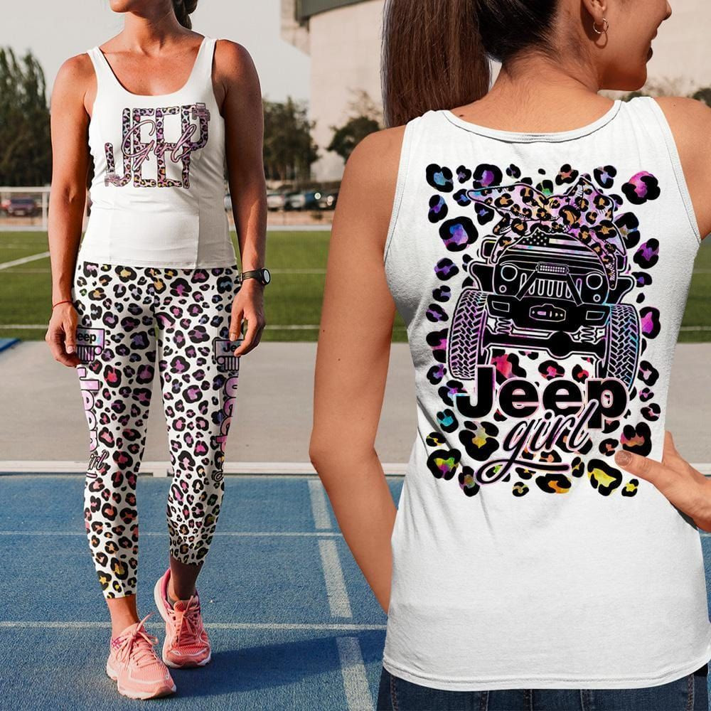 Amazing Jp Girl Colorful Leopard Pattern White Women Tank Top – Legging 3D