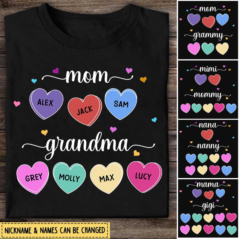 Mom Grandma And 3D Heart Grandkids Personalized T-Shirt Mother’S Day