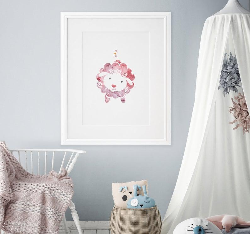 Nursery Sheep Poster Animal Art Print, Baby Farm Animals