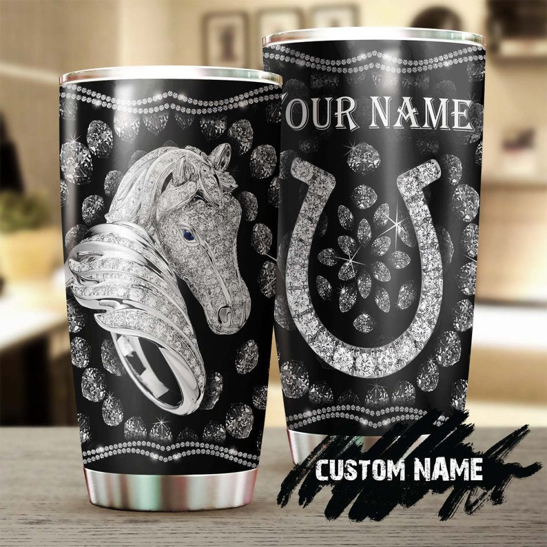 Horse Diamond Horseshoe Jewelry Style Personalized Tumbler-Gift For Horse Lover Horse Rider-Gift For Her Gift For Him