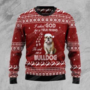 Bulldog True Friend Ugly Christmas Sweater, All Over Print Sweatshirt