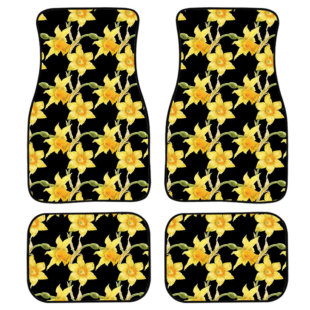 Watercolor Daffodil Flower Pattern Print Front And Back Car Floor Mats, Front Car Mat