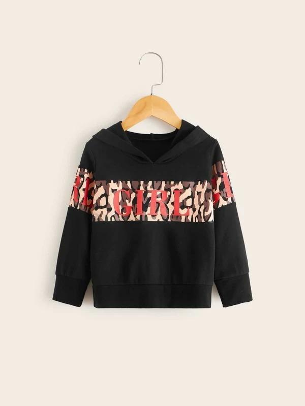 Toddler Girls Leopard & Letter Graphic Hoodie