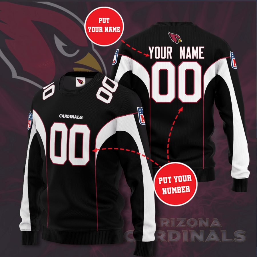 Personalized Arizona Cardinals All Over Print 3D Casual Unisex Sweatshirt – Black