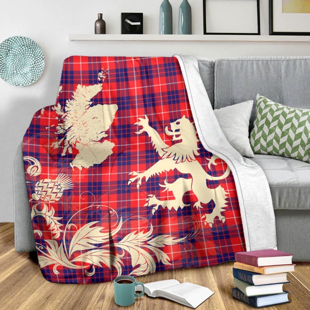 Tartan Blanket Hamilton Modern Tartan Scotland Lion Thistle Map Plaid Blanket