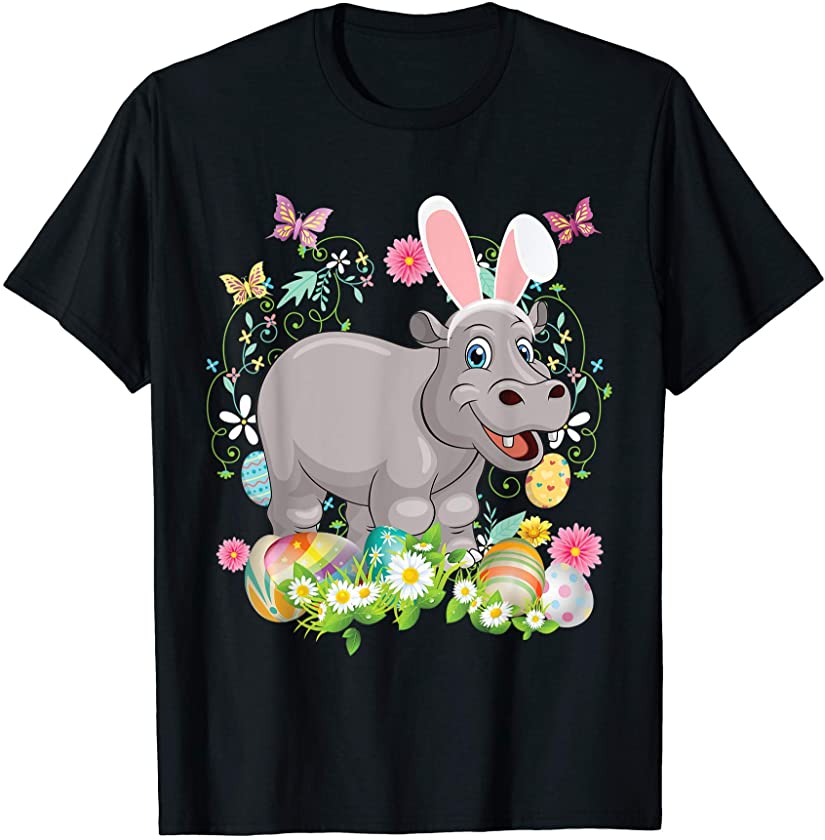 Bunny Hippopotamus Happy Easter Day Lover Egg Hunt Cute T-Shirt