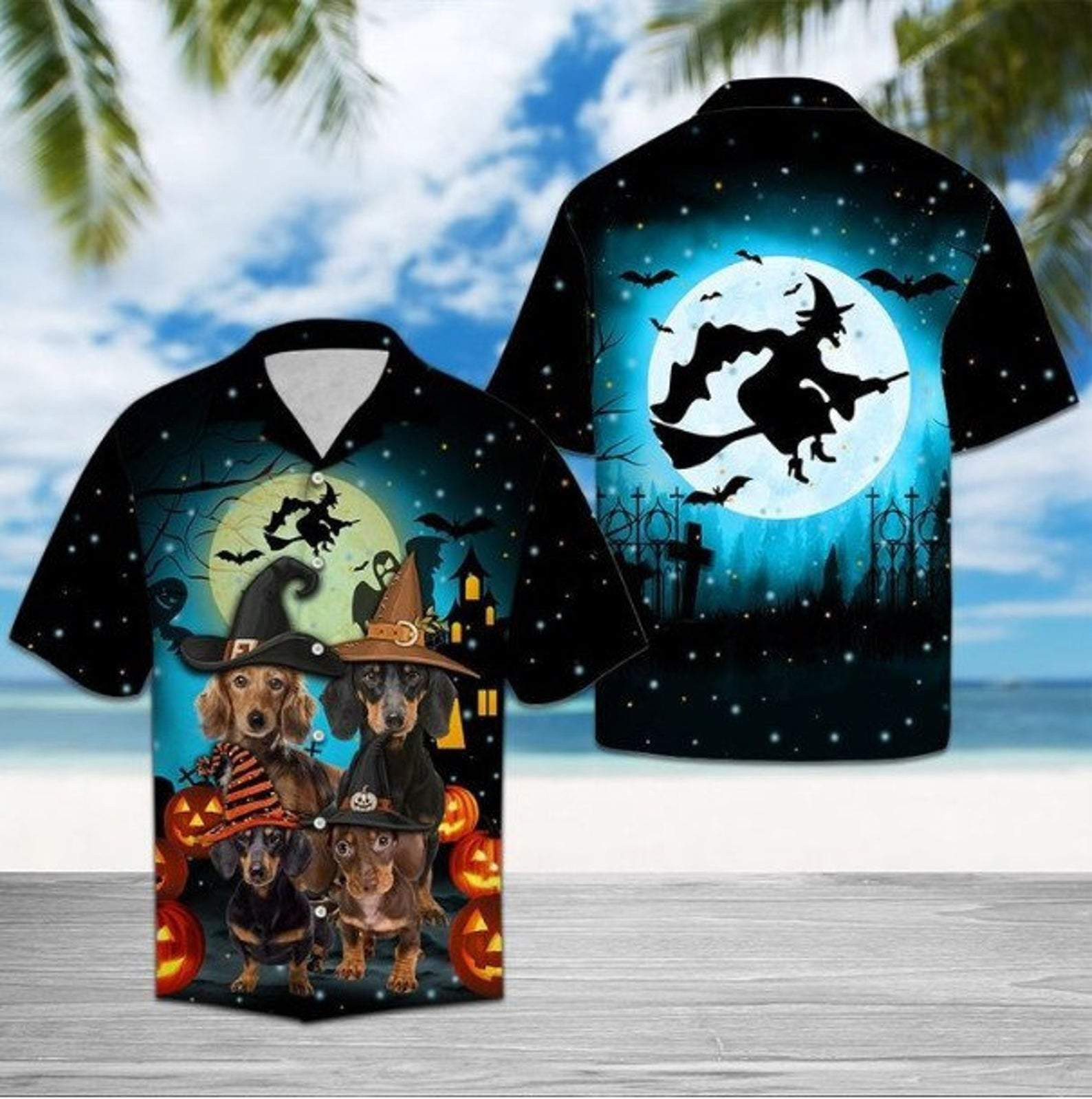 Dachshund Family Halloween Witch Hawaii Aloha Shirts Dh Ha51611