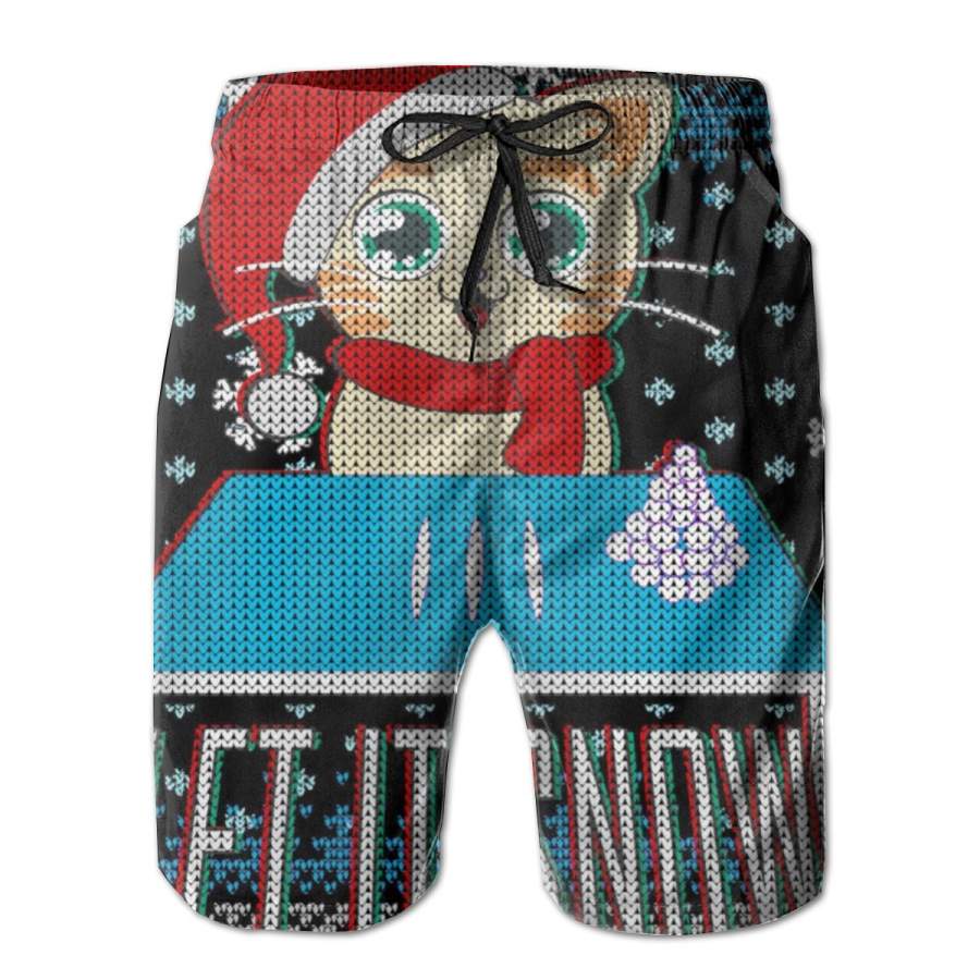 2 Pack Funny X Mas Let It Snow Cat Ugly Christmas Sweater Poster Men Swim Trunks Drawstring Elastic Waist Quick Dry Beach Shorts with Mesh Lining Swimwear Bathing Suits