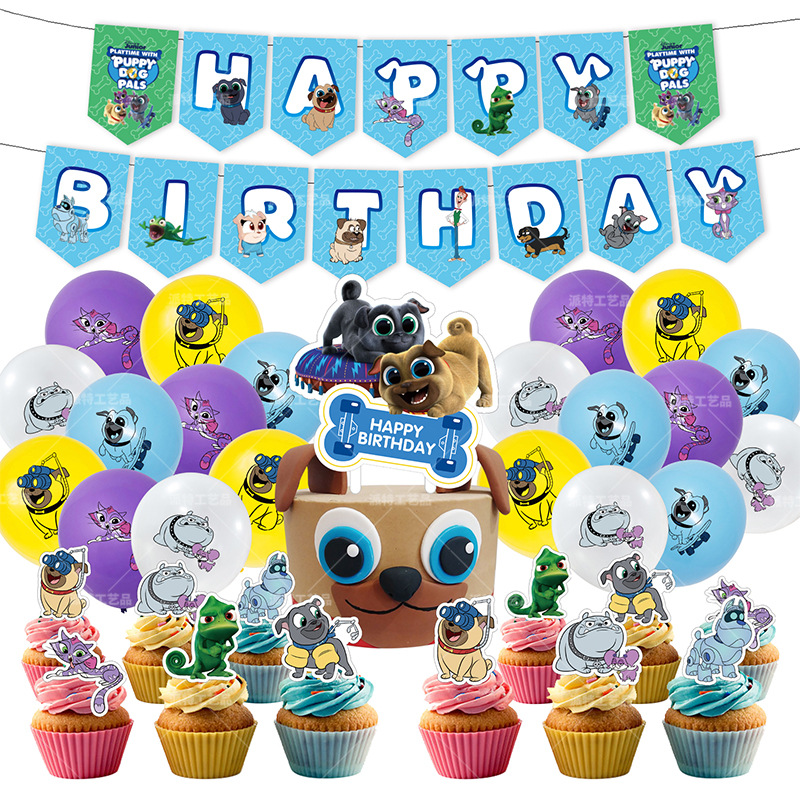 1set Puppy Dog Pals Balloons Brothers Paw Pet Bone Cake Toppers Banner Happy Birthday Party Latex Ballon Decorations Kids toys alx