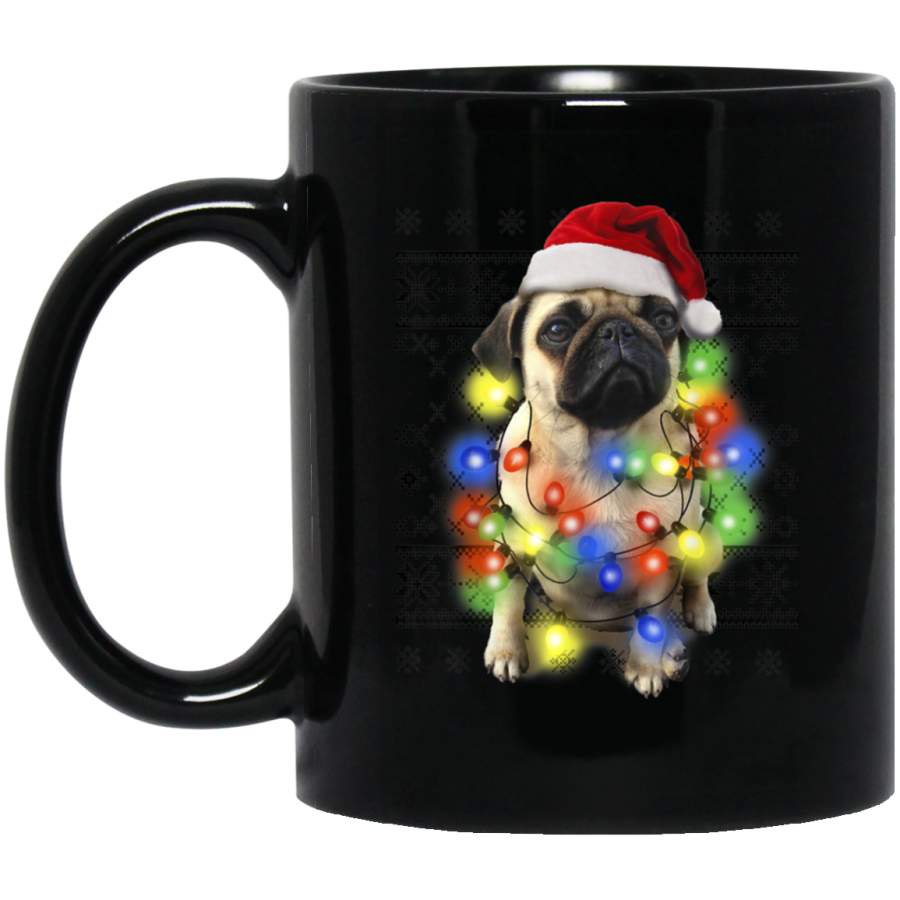 Ugly Sweater Photoreal Christmas Lights Pug Graphic 11 oz 15 oz Mug