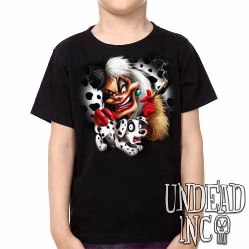 Villains Cruella De Vil Dalmatian Puppy Variant – Kids Unisex Girls And Boys T Shirt Clothing