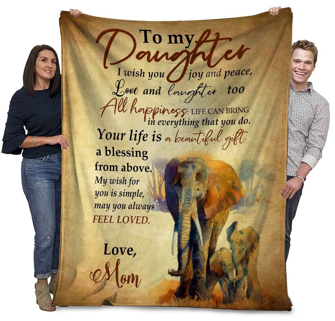 Elephants Mom To My Daughter I Wish You Joy And Peace, Love And Laughter Too Cozy Fleece Blanket Sherpa Blanket