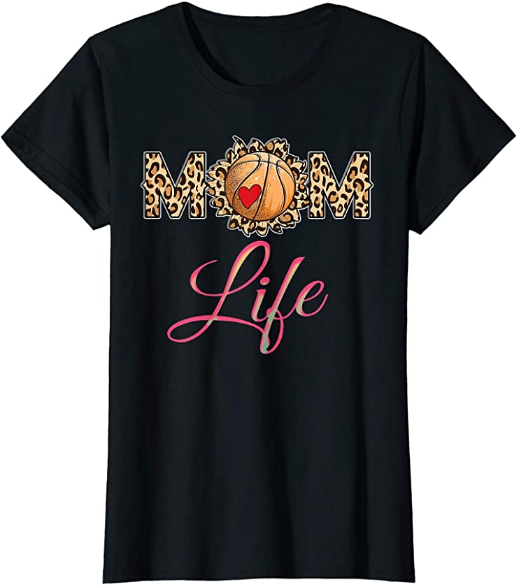 Womens Leopard Basketball Mom Life T-Shirt