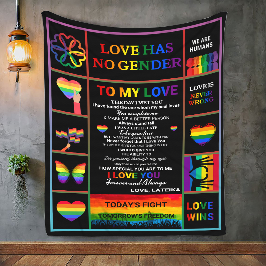 Custom With Name Love Has No Gender Lgbt Pride Blanket, Love Win Blankets, To My Love Lgbtq Blanket For Him Her