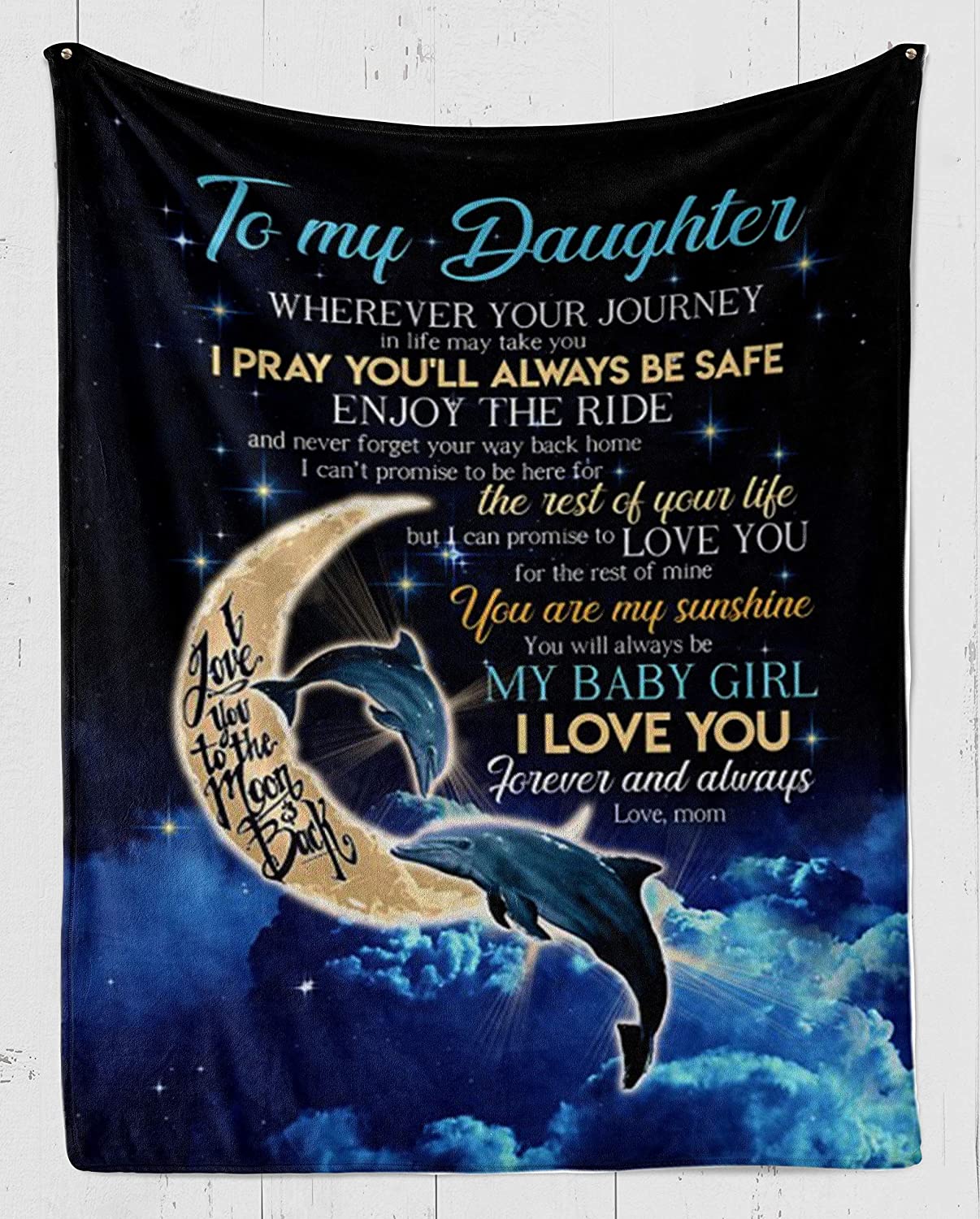 Fleece Blanket – I Love You To The Moon And Back – Dolphin And Moon Fleece Blanket – Fleece Blanket 3D Soft Cozy Lightweight Durable Plush Throw Blanket For Bedroom Living, Gift For Daughter