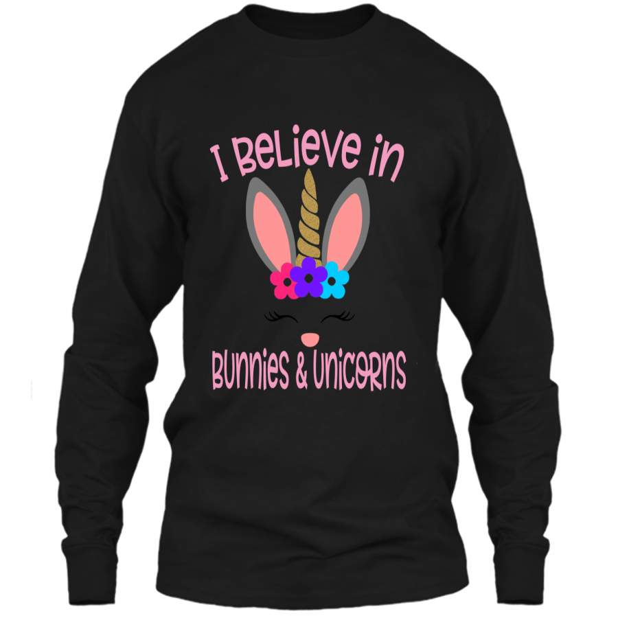 Believe Easter Bunny Unicorn Shirt Cute Easter Gift LS Ultra Cotton Tshirt