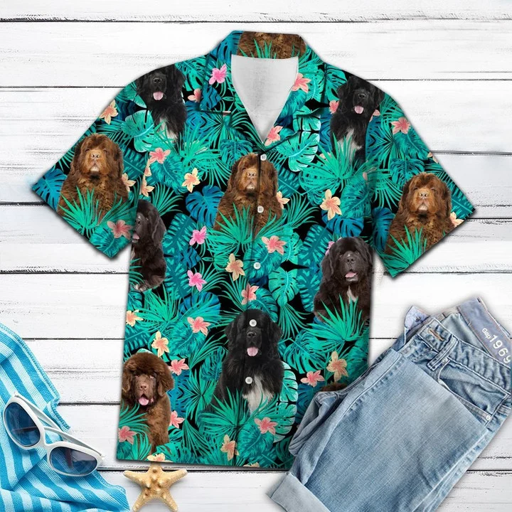 Newfoundland Hawaiian Lovely Tropical Leaves And Hibiscus Shirt Ha65119